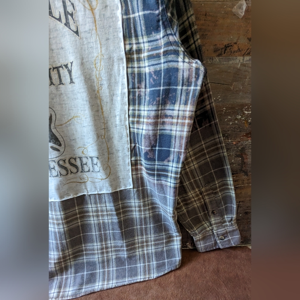 NWT Upcycled Handcrafted Dip Dyed Bleached Flannel Shirt Nashville - Picture 7 of 13